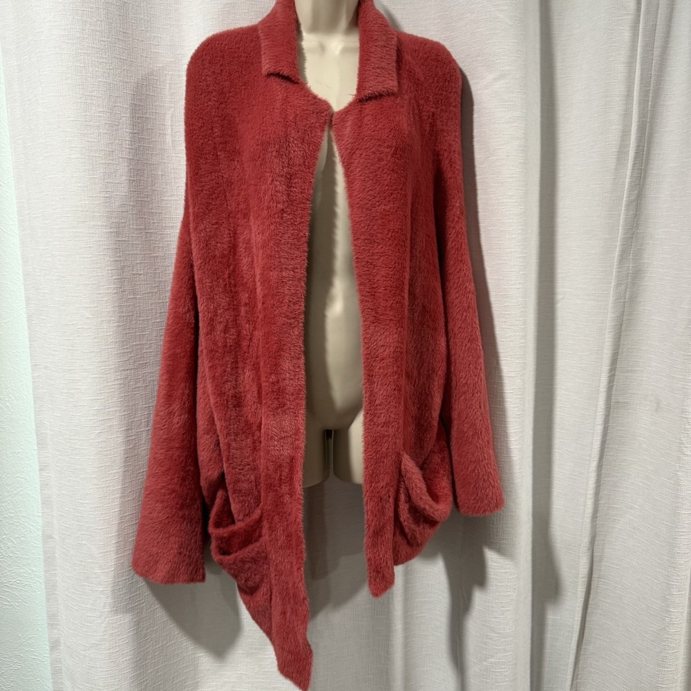 Free People FP One Fuzzy Oversized Drape Front Cardigan Sweater Mauve Pink Small